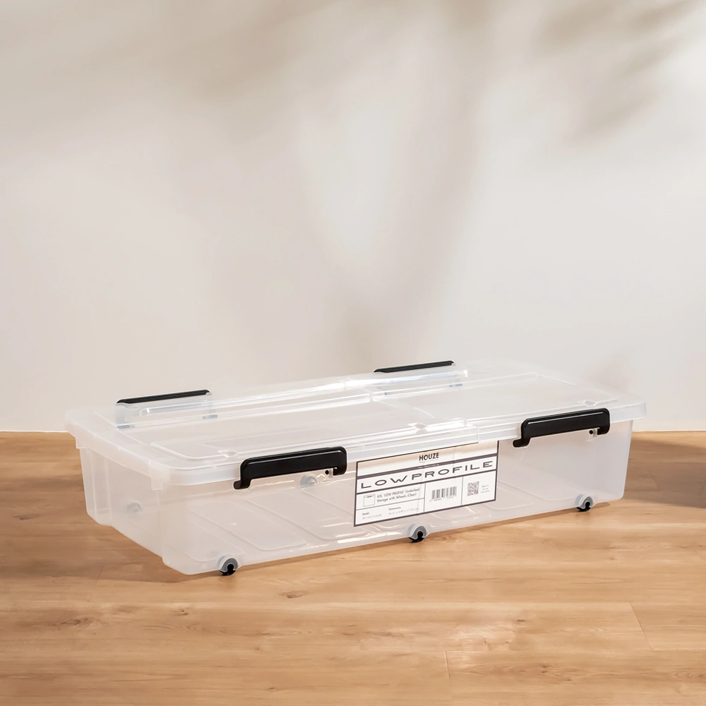 HOUZE - 'Low Profile' Underbed Storage Box With Wheels 35L / 45L (Clear) - Plastic | Container