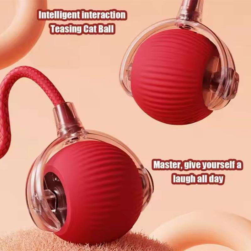 Gift For Pets, Electric Cat Ball Toy with RopeInteractive Cat Teaser Toy, Automatic Rolling BallToy, Pet Supplies, Dog & Cat Accessories,Valentine's Day Gift